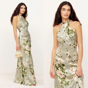 Reformation Veria silk dress in Tarragon size 6 Worn once!